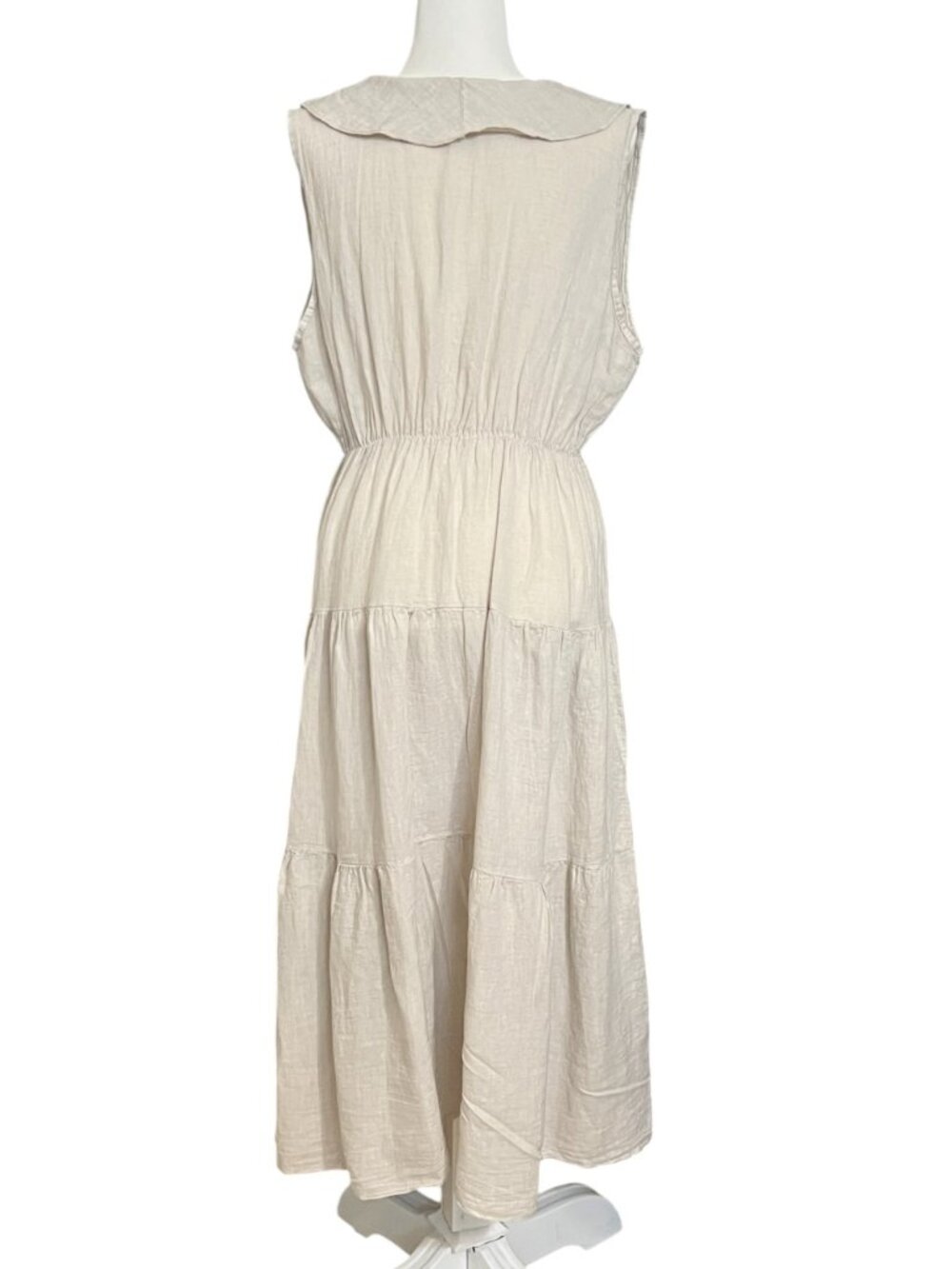 I Love Linen Italy 100% Linen Tiered Sleeveless Dress Beige Boho Size L Summer - Picture 3 of 7